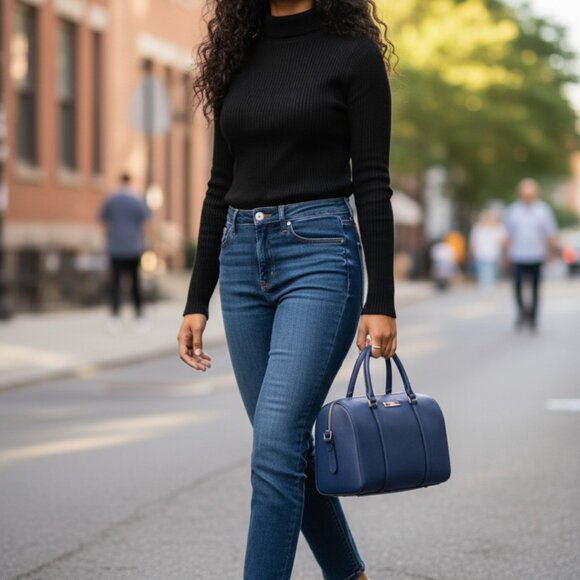 DESIGNER KATESPADE BLUE LEATHER TOP HANDLE ADJUSTABLE SHOULDER STRAP ZIP TOP BAG - Picture 1 of 15